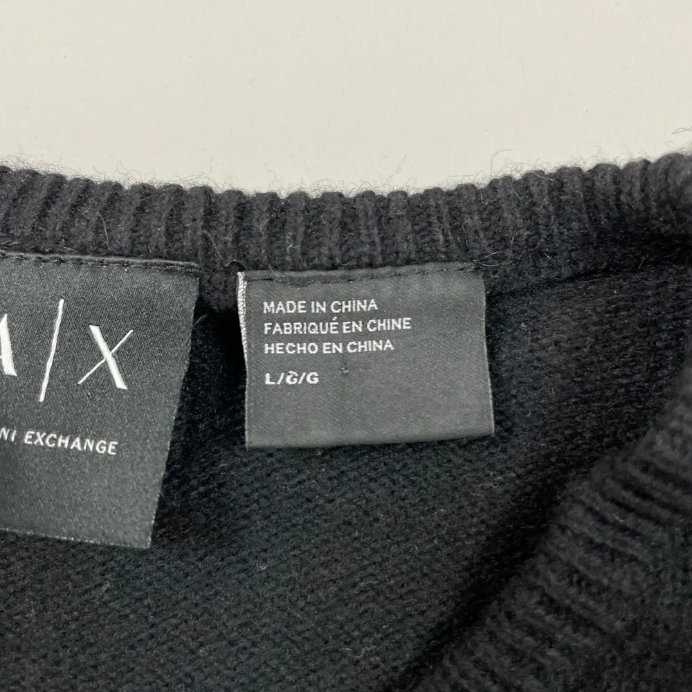 Armani Exchange Mens Lambswool Cotton V-Neck Textured Knit Sweater Black Red L